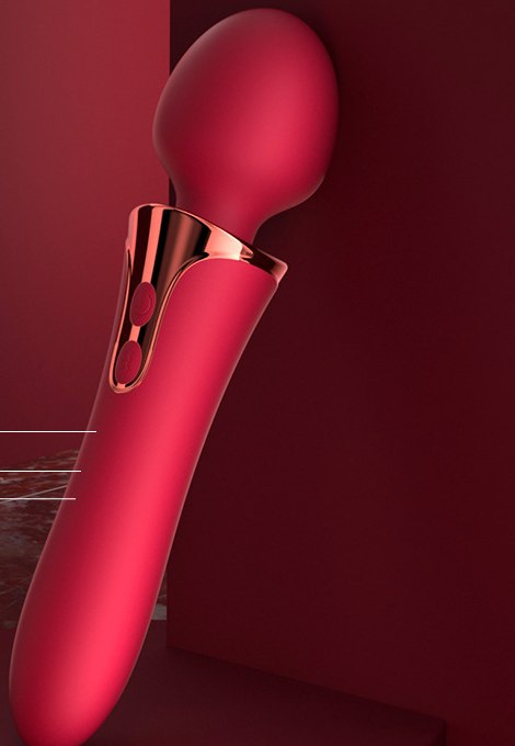 Velvet duo dual-head wand massager in deep red with gold collar